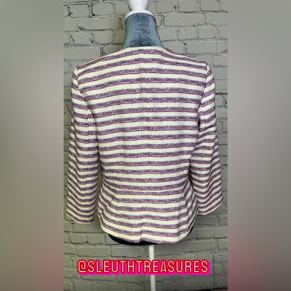 Talbots Tweed Textured Striped Lined Blazer Jacket Pink White Blue Long Sleeve 6 - Picture 4 of 7